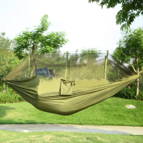 Double Hammock With Maximum Weight Capacity Of 600 Pounds, Equipped With Mosquito Net, Outdoor Hiking Camping Hammock, Portable Nylon Swing Hammock (Color: Green)