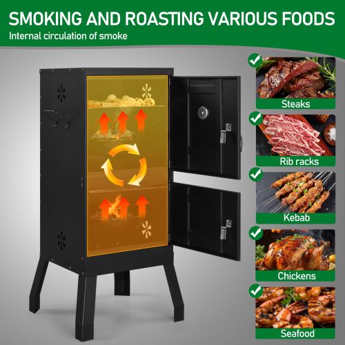 Black Double Door Smoked Vertical Iron Carbon Oven With Upper And Lower Doors Black Double Door Smoked Vertical Iron Carbon Oven With Upper And Lower Doors
